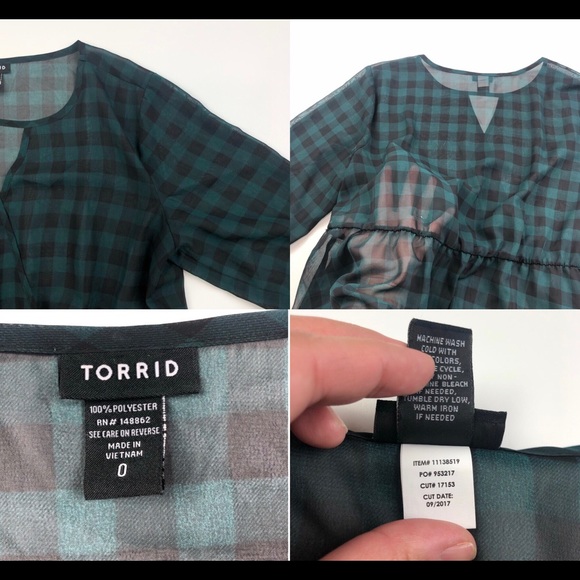 Torrid Gingham Chiffon Surplice Peplum Top J335 - Picture 8 of 8